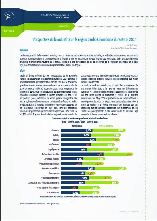 Perspectiva de la industria en la Región Caribe Colombiana durante el 2014